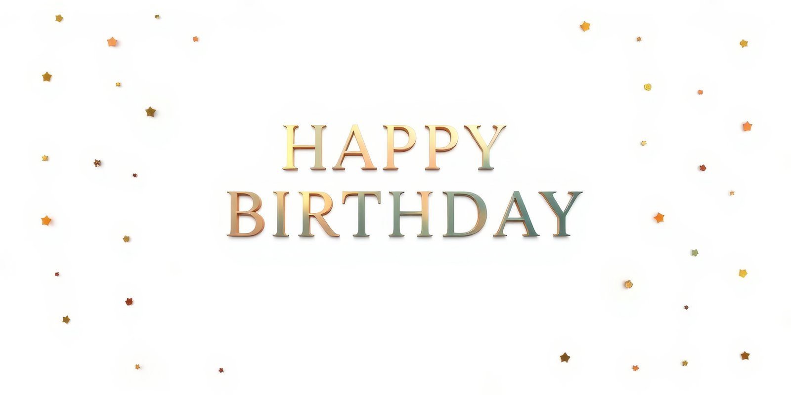 Birthday celebration greeting with golden letters and decorative stars in a festive design